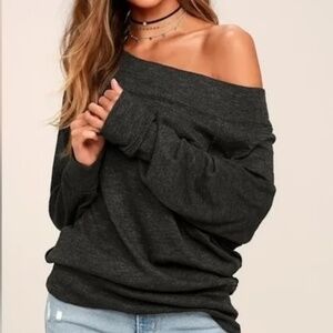 Free People Charcoal Off-Shoulder Palisades Sweater - Size Large